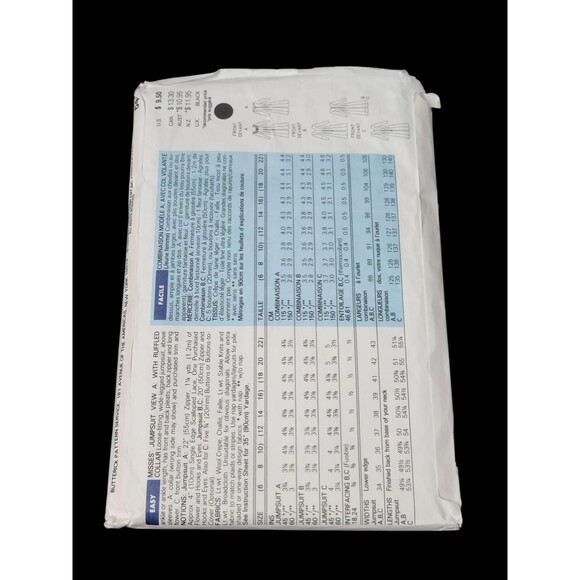 Vtg 1992 Butterick Sewing Pattern #6441 Misses Loose Fitting Jumpsuit 6 8 10 - Picture 3 of 6